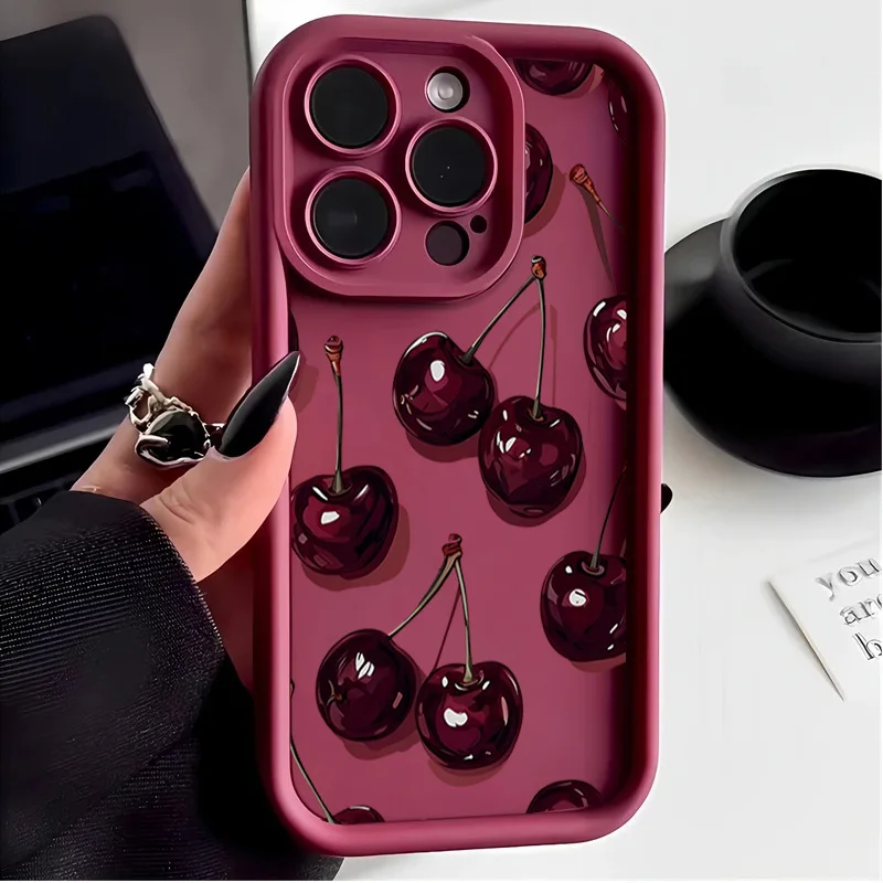 Retro Wine Red Cherry Pattern Phone Case Cover
