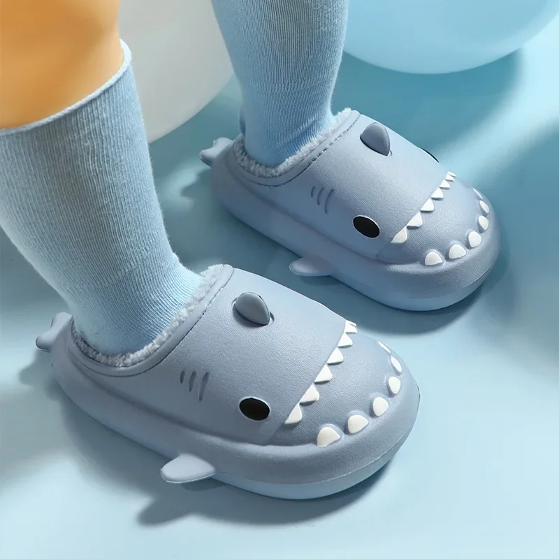 Couples Home Slippers Winter Cartoon Shark Slides Women Men Indoor Outdoor EVA Waterproof Thick Bottom Warm Plush Non Slip Shoes 3