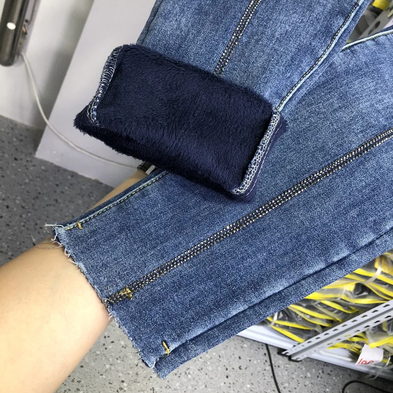 Thcken Velvet Women Jeans 2022 New Autumn Winter High Waist Hot Drilling Blue Skinny Pencil Pants Ladies Stretch Long Trousers