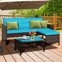 Patio Corner Sofa Set 3 Piece, Outdoor Rattan Sofa Set, Includes Lounge Chaise, Loveseat & Coffee Table, Patio Garden Poolside 2
