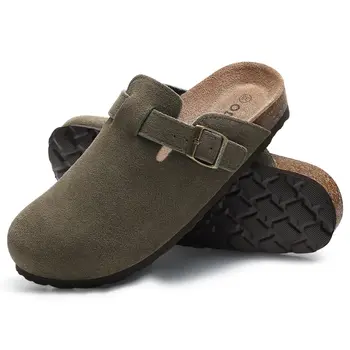 Shevalues Zoccoli in pelle scamosciata da donna Pantofole classiche in sughero Ciabatte in pelle Sandali con pedana in sughero da uomo Scarpe da spiaggia comode con supporto per l'arco plantare 1