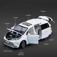 1/24 TOYOTA SIENNA MPV Van Diecast Toy Car Model Miniature Pull Back Sound & Light Doors Openable Collection Gift For Boy Kid 2