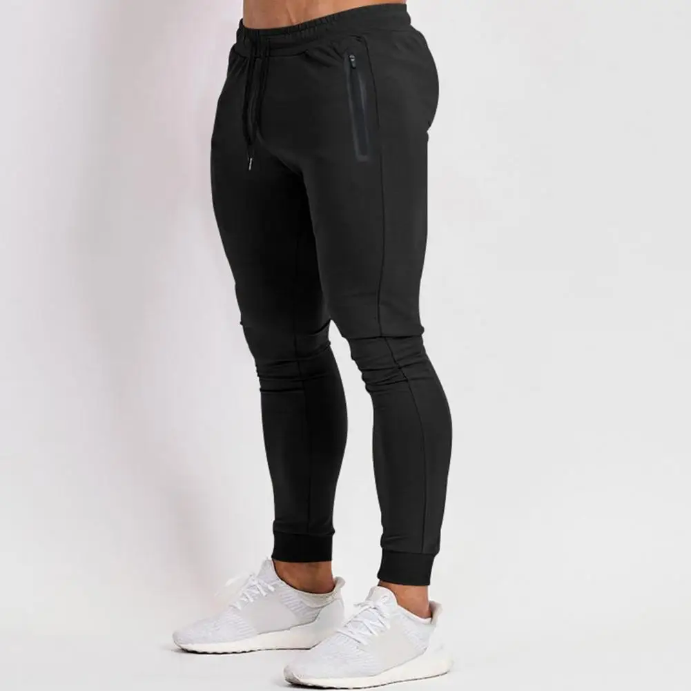 

Men Leg-tie Pants Men's Quick-drying Ice Silk Sport Pants with Side Zipper Pockets Drawstring Elastic Waist for Gym Training