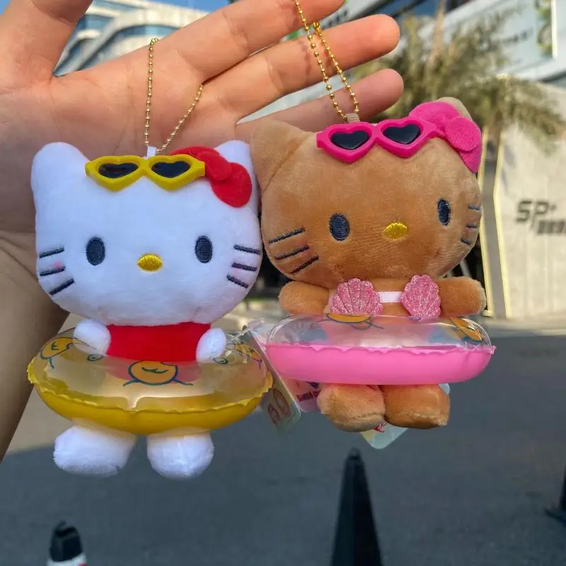 

Hello Kitty Doll Keychain Kawaii Sanrio Cute Anime Toys Girls Shoulder Bag Pendant Car Cartoon Swimming Circle Kitty Keychain