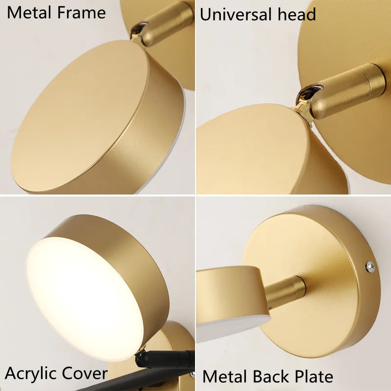 Nordic Lights 3 Colors changeable Led Wall Lamp For Bathroom Makeup Mirror Lamps Golden Stair Light Modern Wall Lights Bedroom