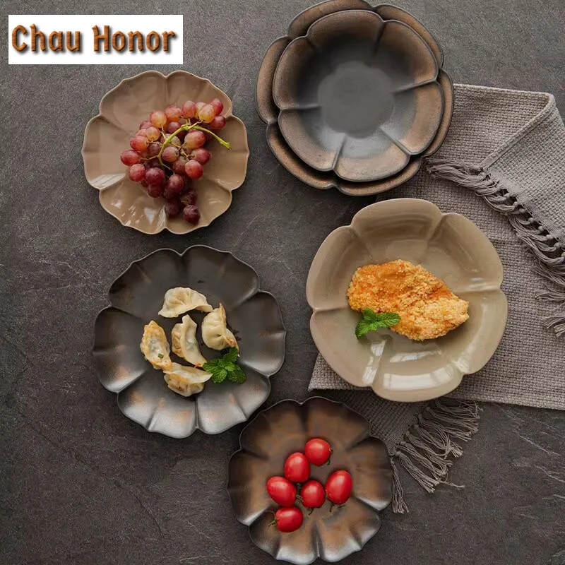 Wabi-sabi Style Stoneware Fruit Dishes Retro Candy Bar Plates for Food Household Hospitality Dishes Teaware Accessories Craft