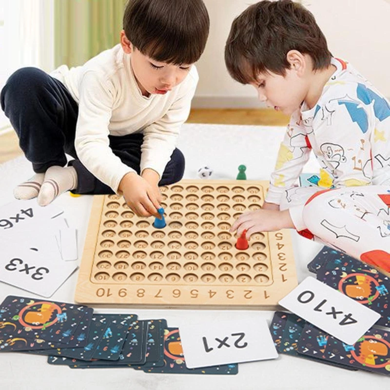 1 Set Montessori Wooden Arithmetic Math Board Toy Multiplication 9X9 Sensory Enlightenment Competitive Puzzle Kids Favor Gift