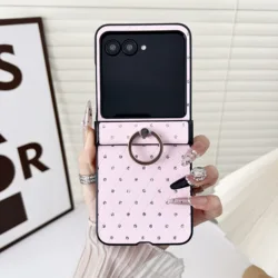 Luxury Diamond Glitter Ring Phone Case - 3-Piece Set with Hinge Protection and Shockproof Cover for MOTO RAZR 50 (Pink)
