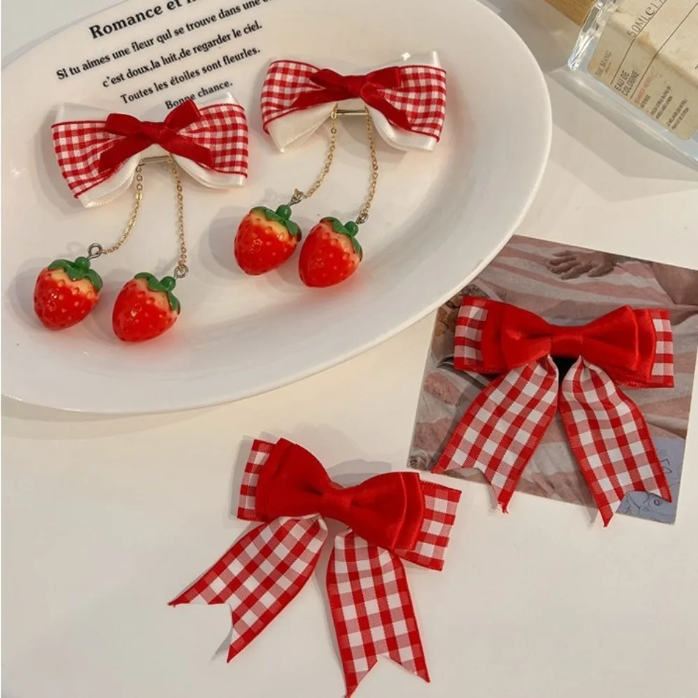 Red Cloth Hair Clip Cherry Bow Headband for Girls