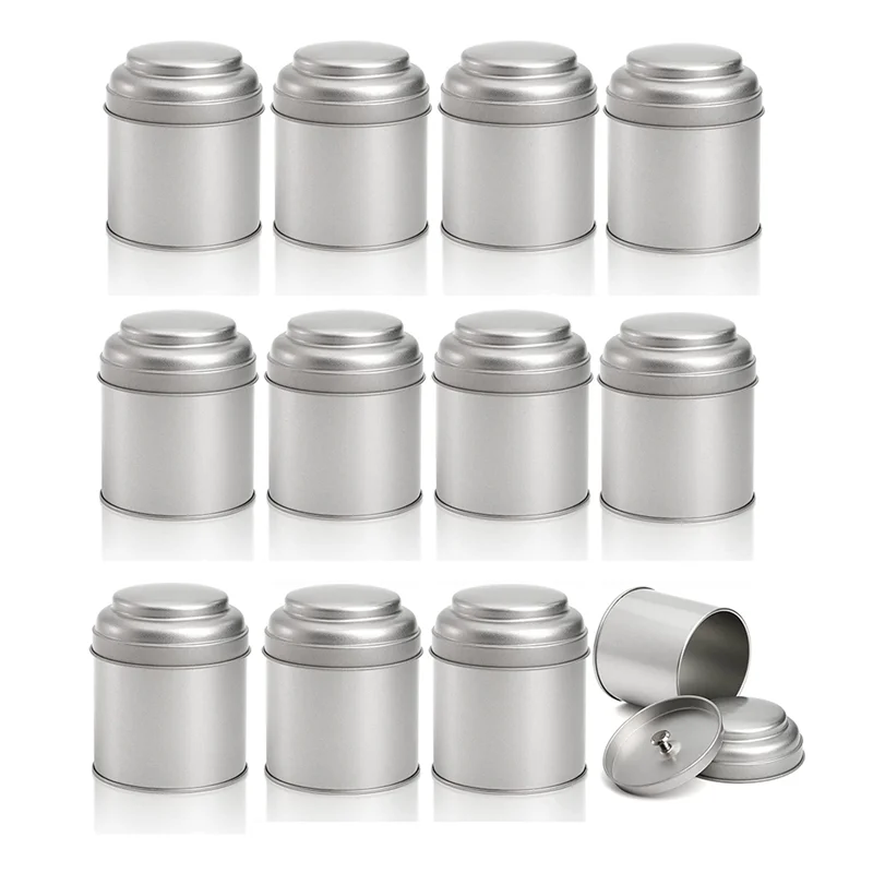 

12 Pcs Tea Tin Canister with Airtight Double Lid 8Oz Round Tin Can Box Small Kitchen Tea Canister Loose Leaf