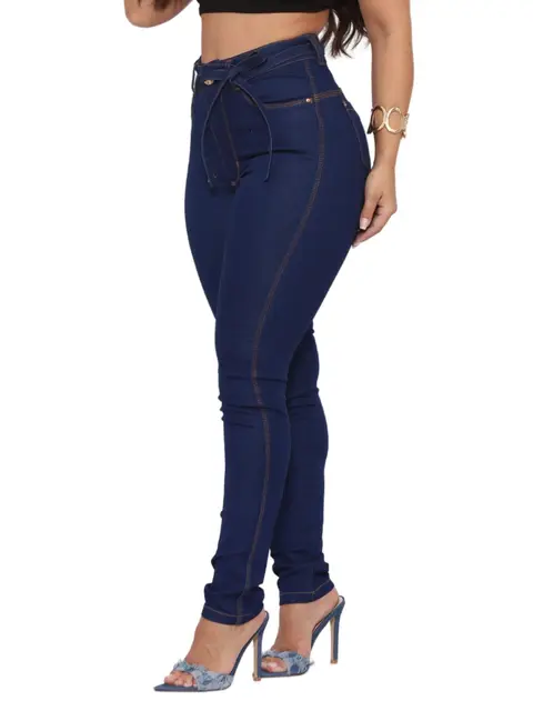 Calça Feminina Skinny Jeans Escuro com Cinto