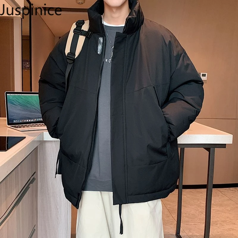 Winter Stand Collar Solid Short Cotton-padded Jackets Men's Loose Casual High Street Parkas Men Tops Male Clothes