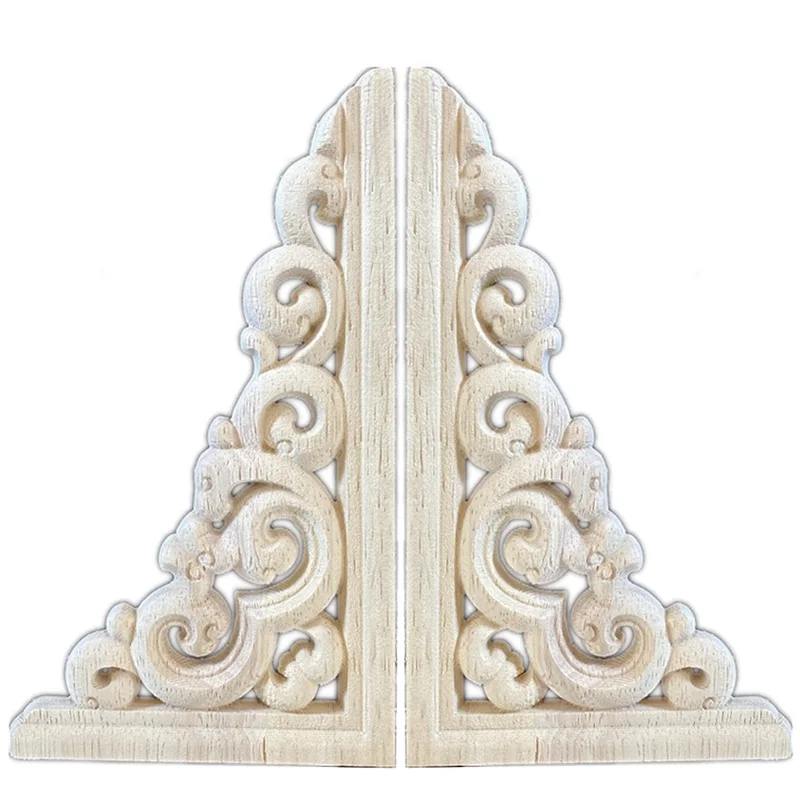 

2PCS 17cm Unpainted Woodcarving Corner Decal Oak Onlay Applique Frame Home Furniture Wall Door Decor Craft Living Room