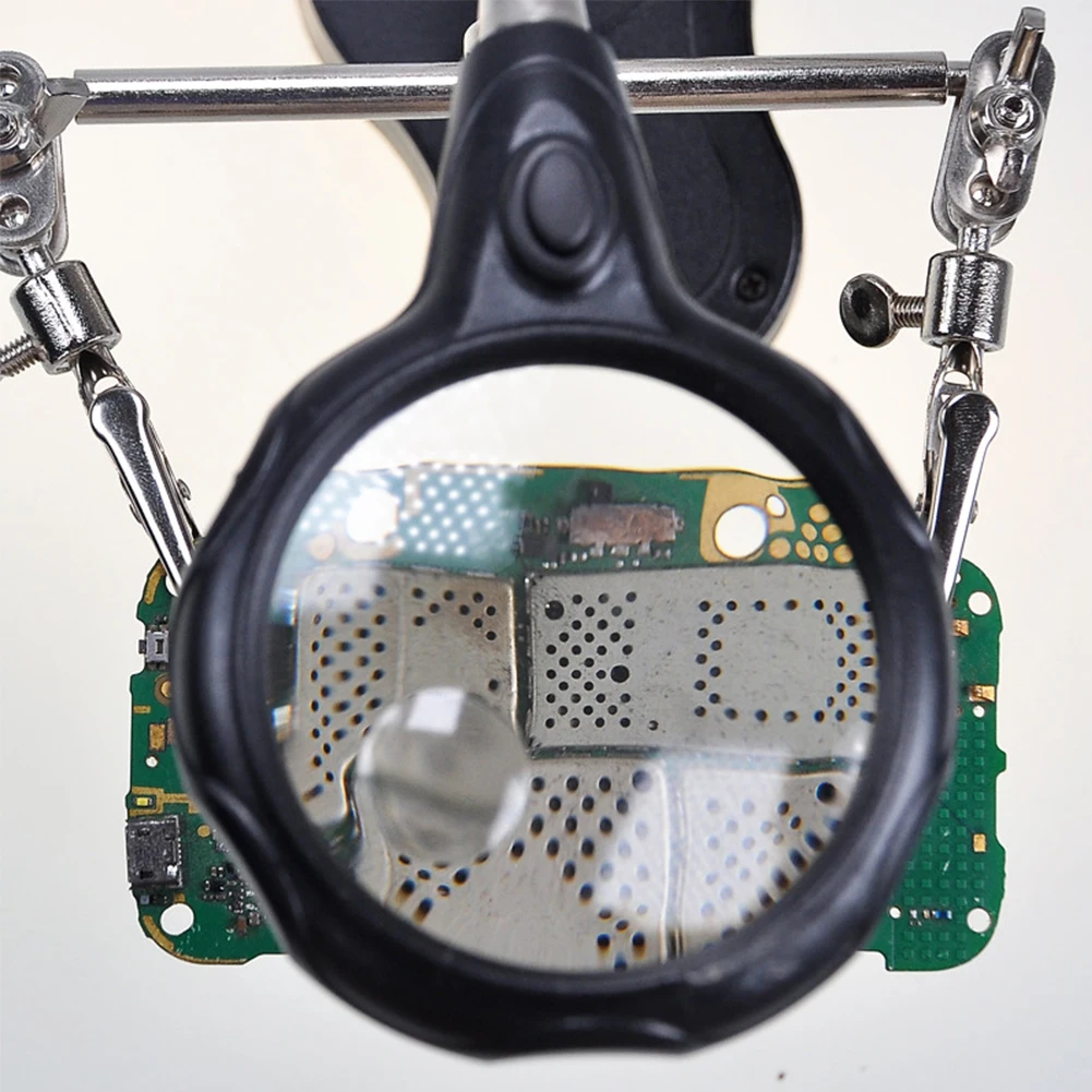 LED Clamp Soldering Iron Stand Magnifying Glass Soldering Repair Magnifier Helping Clamp Vise Clip Tool loupe Crocodile Clip SMD Hands