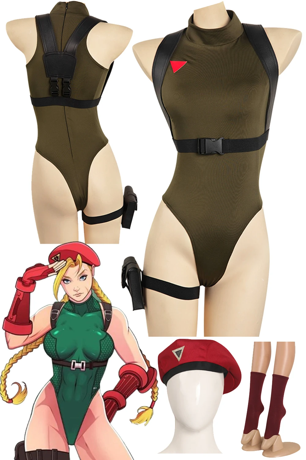 

Костюм для косплея Cammy из аниме-игры SF6, комбинезон, шляпа, носки, наряды, фантазия, для девочек, на Хэллоуин, карнавал, Женский костюм для маскировки