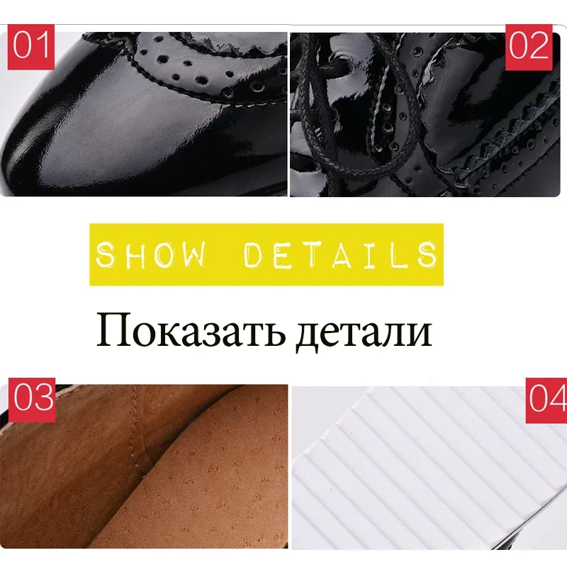 Spring Autumn Women Derby Platform Gold Flats Brogue Leather Lace up Classic Bullock Footwear Female Oxford Shoes Lady