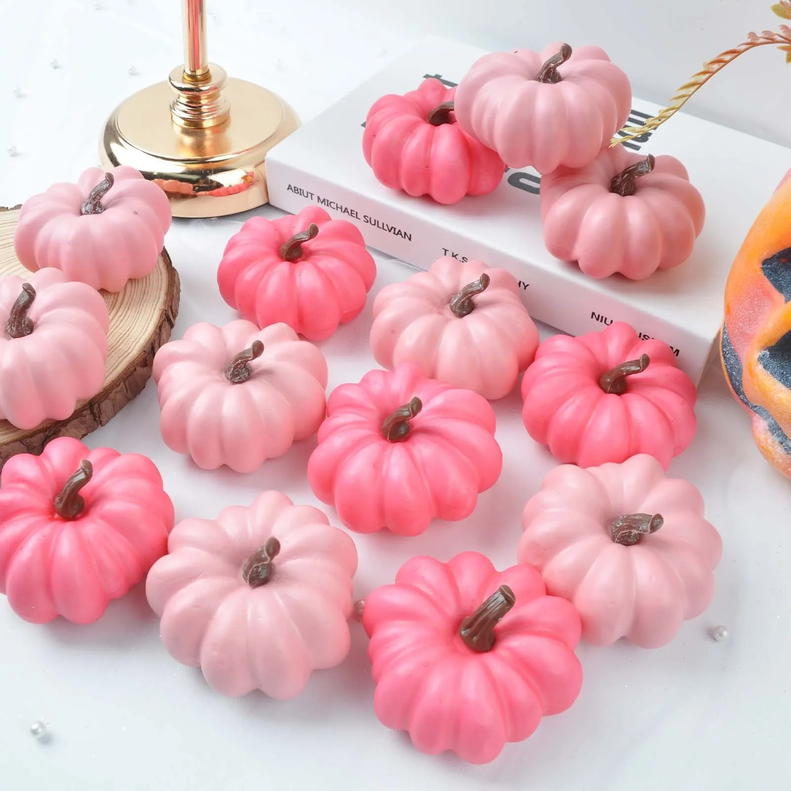Pink Decorative Pumpkin Mini Artificial Simulation Pumpkin Ornament Thanksgiving Halloween Cute Decors Home DIY Wreath Supplies
