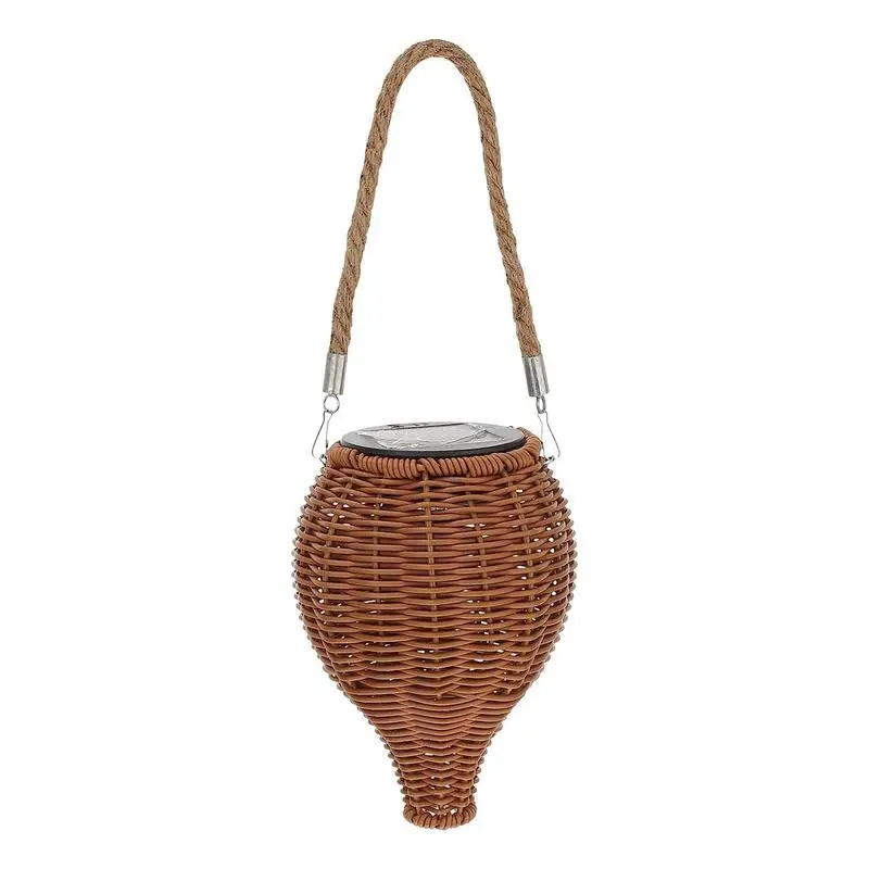 Solar Rattan Lamp Waterproof Rattan Woven Lamp For Garden Handmade Large Rattan Lantern With Handle Multifunctional