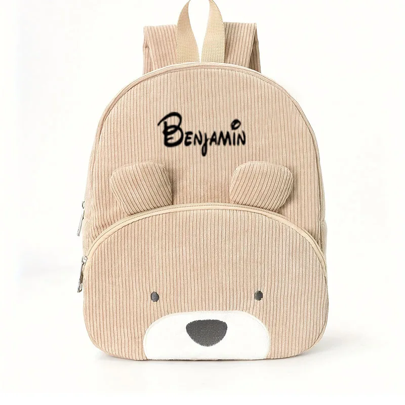 Sac à dos enfant personnalisé nom ours - Grand sac velours corduroy peluche brodé prénom