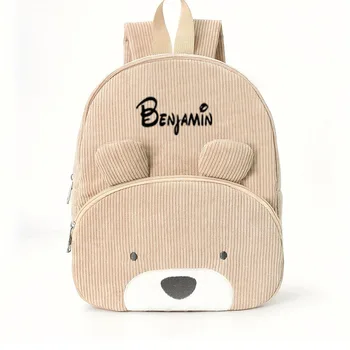 Zaino per bambini con nome personalizzato Orso cartone animato Velluto a coste Zaino di grande capacità Zaino con nome ricamato Borsa in peluche 1