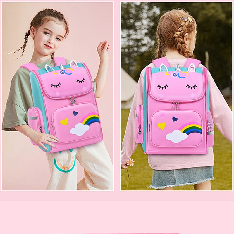 Zaino per bambine con unicorno, zaino per libri per bambini, zaino scolastico con occhi arcobaleno, zaino per ragazze adolescenti per viaggi, zaino impermeabile. - immagine 6