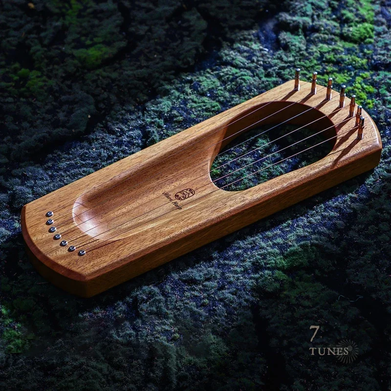 CLEARANCE SALE-Long Harp 7 String Lyre Harp Full Veneer Solid Wood Cherry Wood Creative Design Portable Stringed Instrument