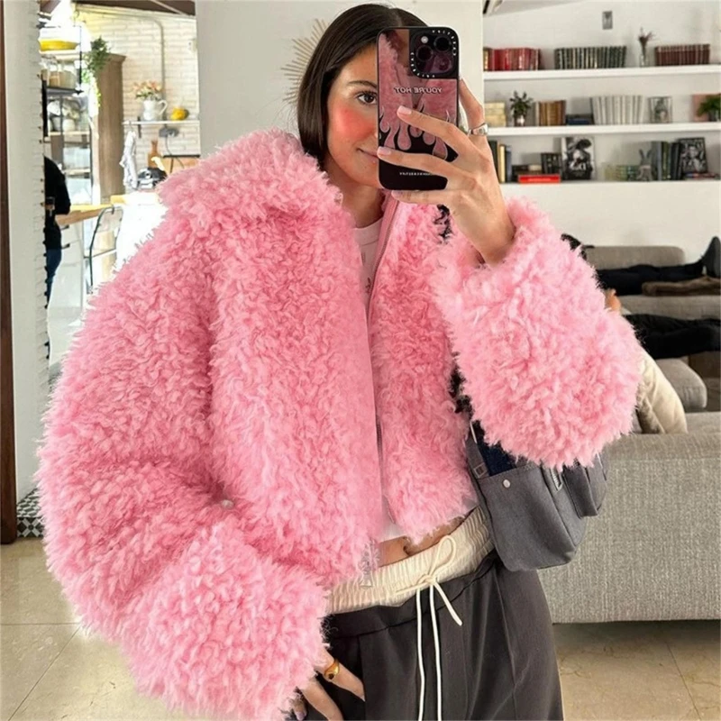 

Women's Sherpas Cropped Fuzzy Fleece Coat Fall Winter Warm Outwear Gifts