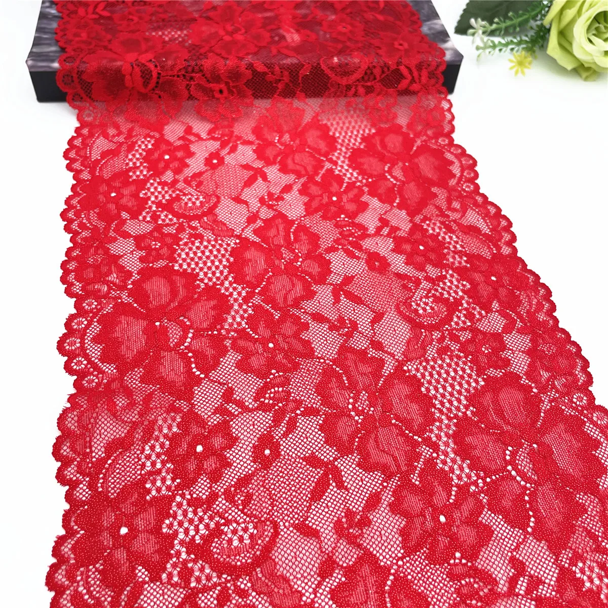 3y/lot Width 22.50cm Red With Foil Shimmer Shiny Elastic Lace Trim 1