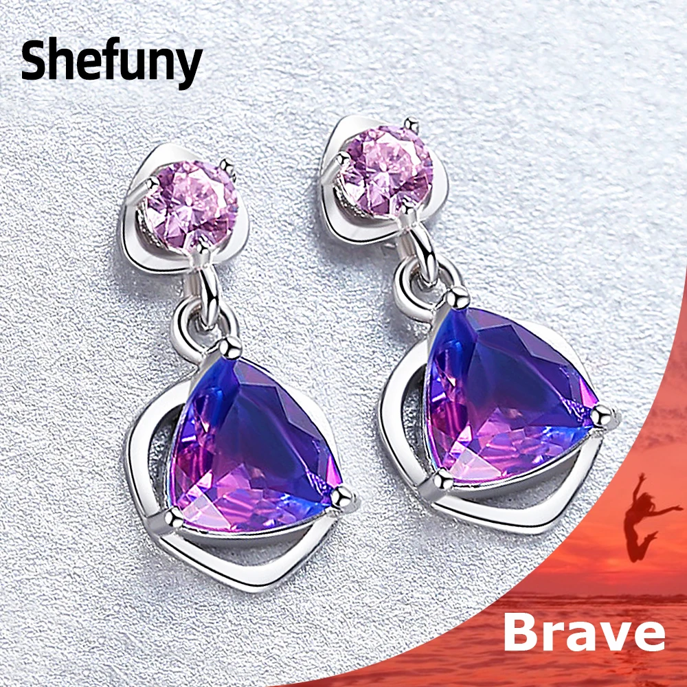 

Shefuny New 925 Sterling Silver Irregular Stud Earrings Luxury With Clear Colorful Zirconia Earrings For Women Fine Jewelry Gift