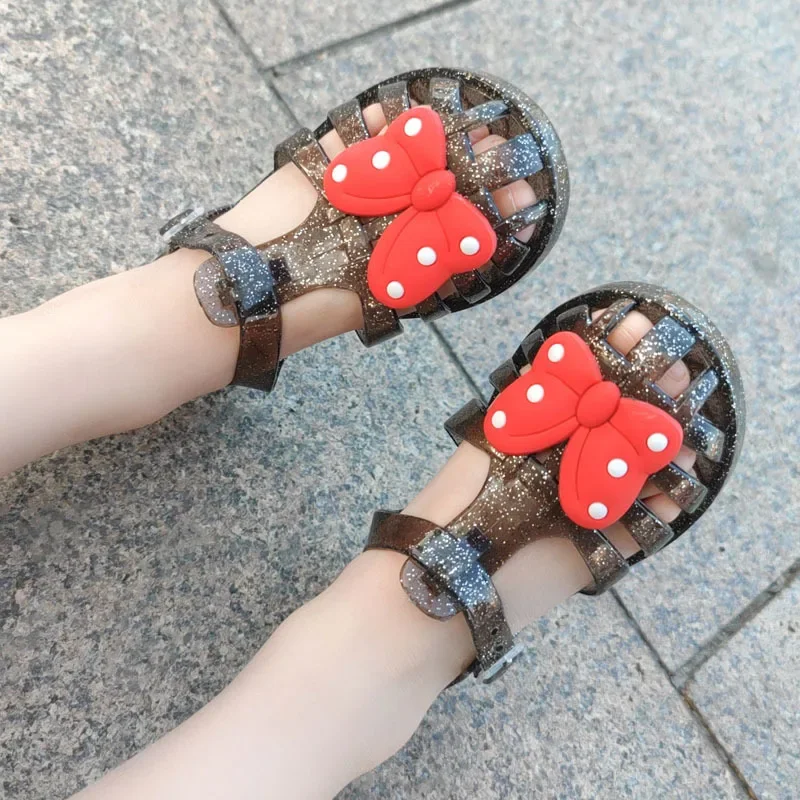 Fashion Style Baby Girl Bow Princess Shoes Pearl Rhinestone Butterfly Sandals For Girls Sequin Dance Performance Shoes For Kids