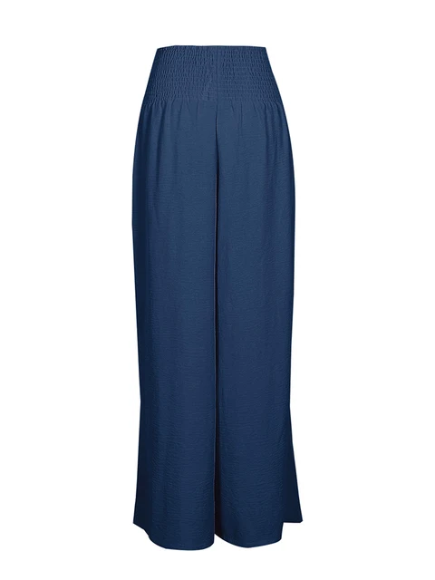 Pantalon taille haute en coton et lin pour femme, taille haute, jambes larges, élastique, rétro, mode décontractée, printemps été 5