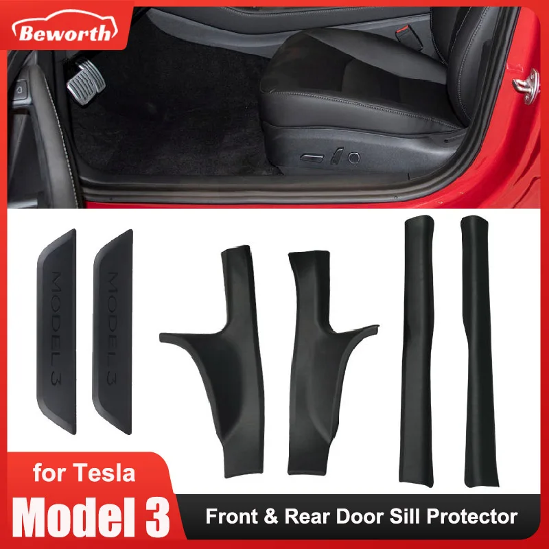 Front Rear Door Sill Protector Tesla Model 3 Guard Anti-Scratch Cover Model3 TPE Protection Interior Accessories door sill sticker door sill plate