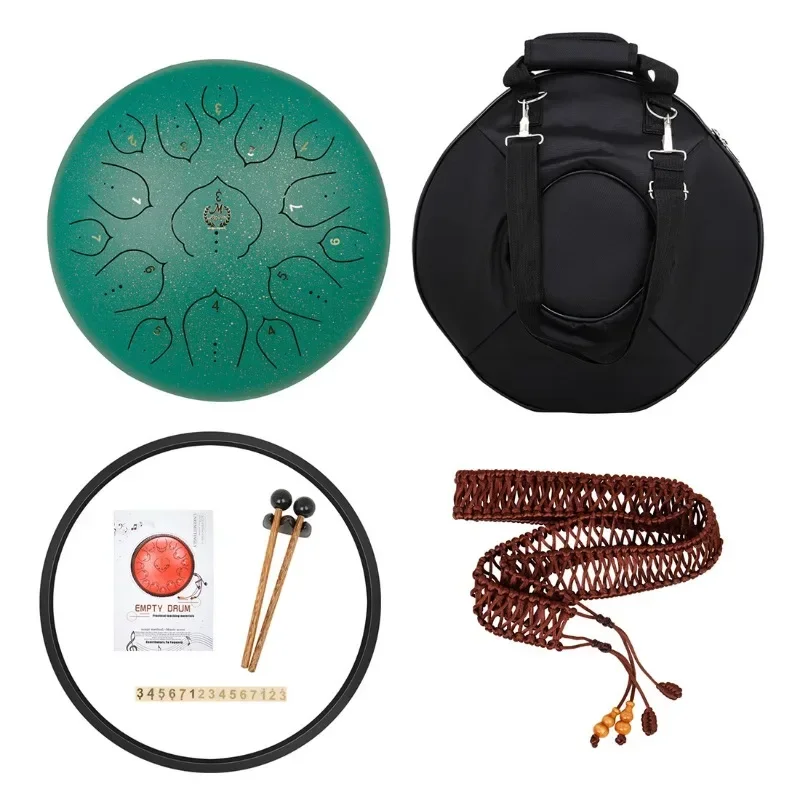 14 Inch 15 Tone Drum Steel Tongue Drum with Handbag Drumsticks Percussion Psychotherapy Meditation Instrument Gift for Beginner