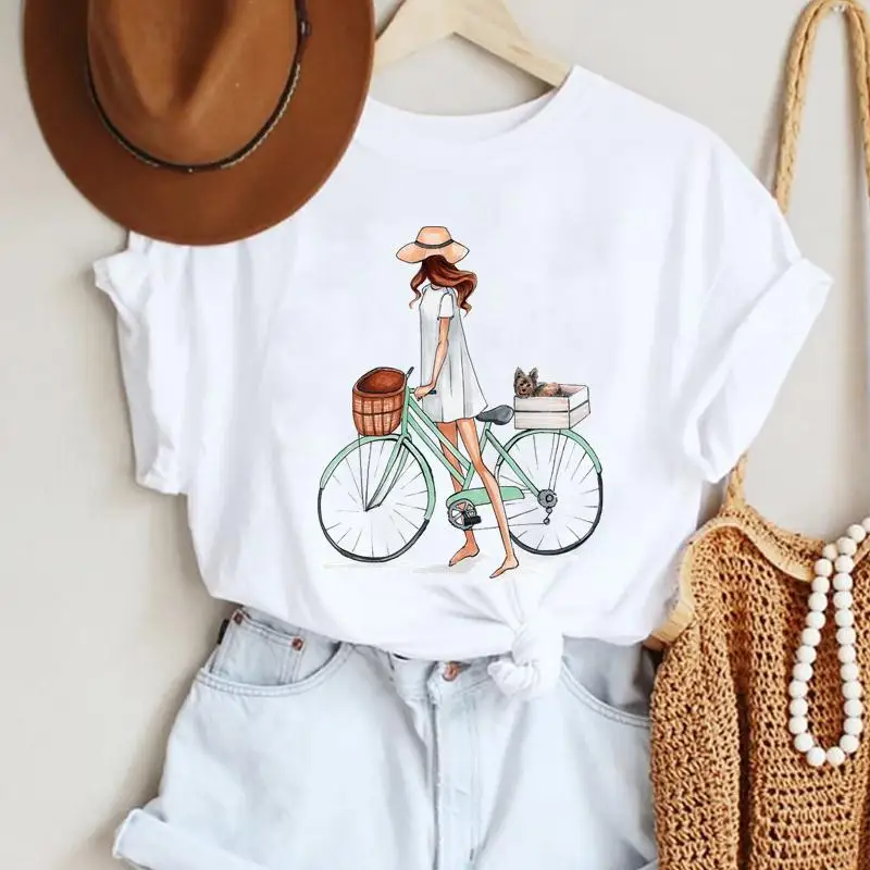 

T-shirts Cartoon O-neck Lovely Time Printing Trend Women Casual Fashion Graphic Short Sleeve Tshirt Top Lady Travel Tee