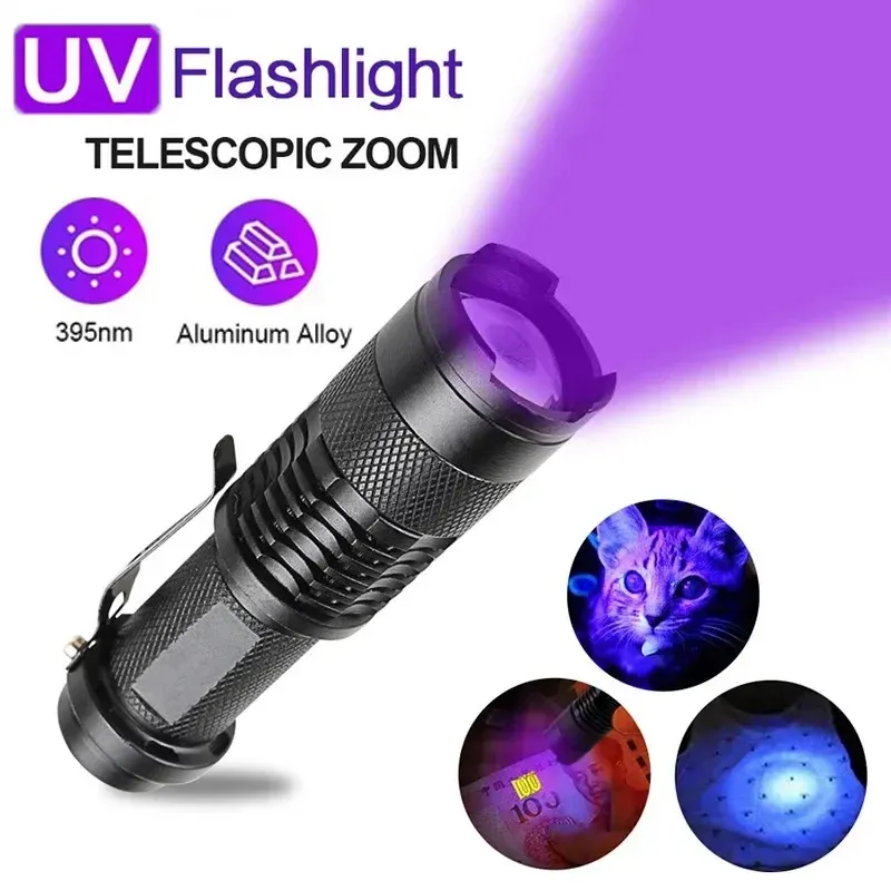 UV Flashlight 395nm Blacklight Flashlights Ultraviolet Mini Torch UV Light Detector for Pet Urine Stain Scorpion