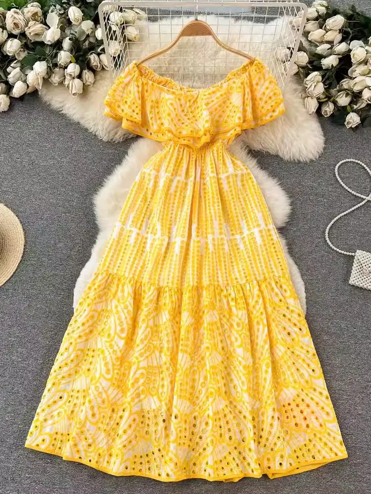 

HuaYang Dress Traf Guangdong Linen Slash Neck Women Summer Polyester Dresses Cheap Dresses With Free Shipping Genuine