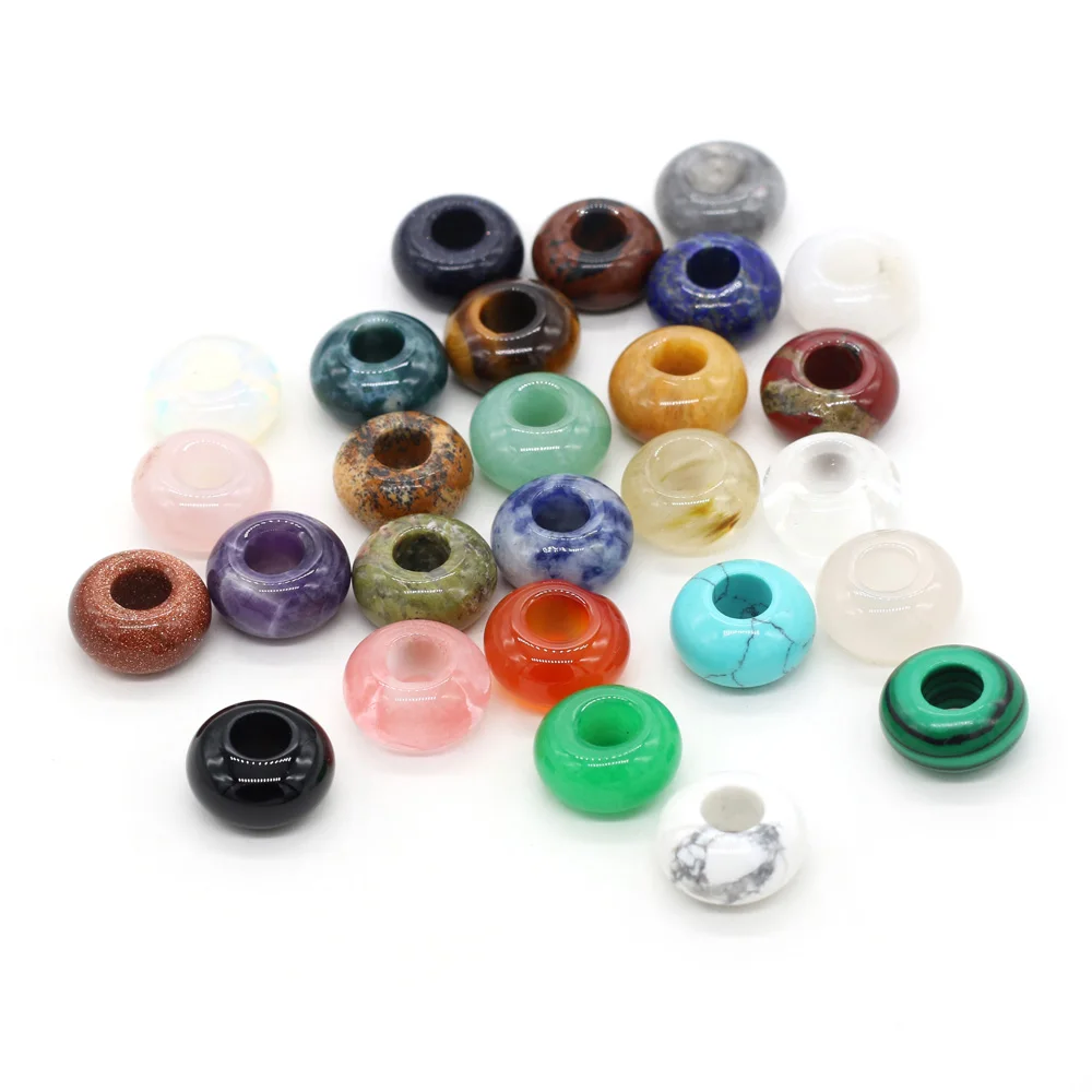 Naturstein Lose Perlen Abacus Form Große Loch Charms lose Perle Größe 7x14mm für Schmuck Halskette, Die loch 6mm – Detail 1