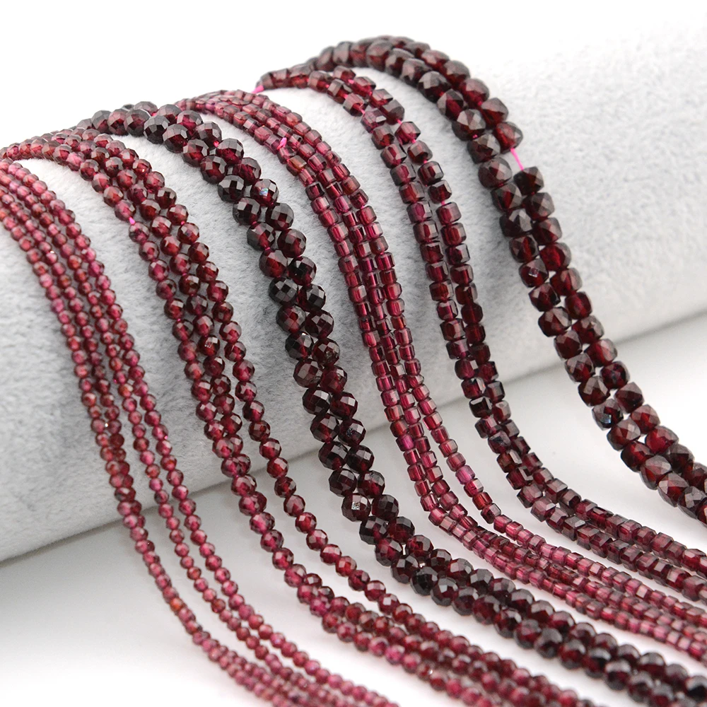 Natural Pyrope Garnet Faceted Round / Cube Beads 2mm,3mm,4mmfor Jewelry Making Bracelet Necklace Beads DIY Accessories Wholesale 6