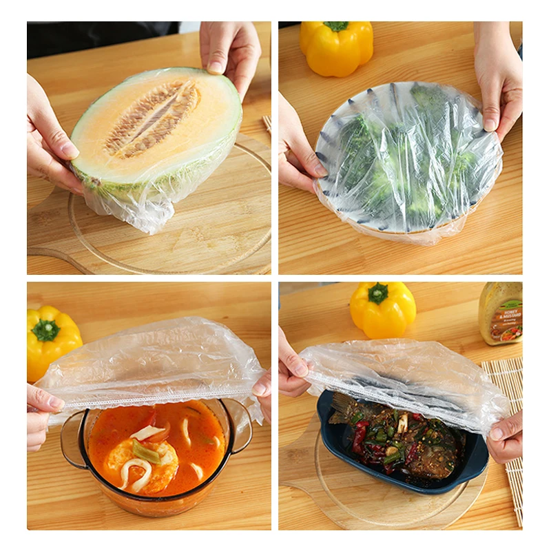 100pcs Disposable Food Cover Plastic Elastic Food Storage Bags  Fresh-keeping Kitchen Food Grade Fruits Bowls Caps Dustproof Wrap -  AliExpress