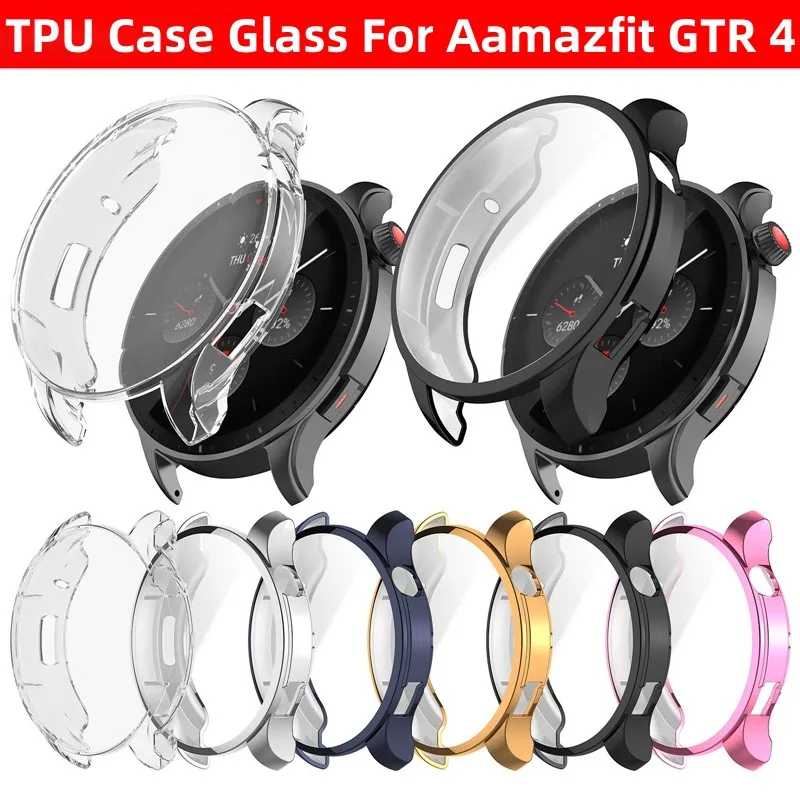 Amazfit GTR 4 용 부드러운 실리콘 케이스 유리 Huami Amazfit GTR 4 GTR4 커버 케이스 용 스마트 시계 화면 보호기 범퍼 쉘