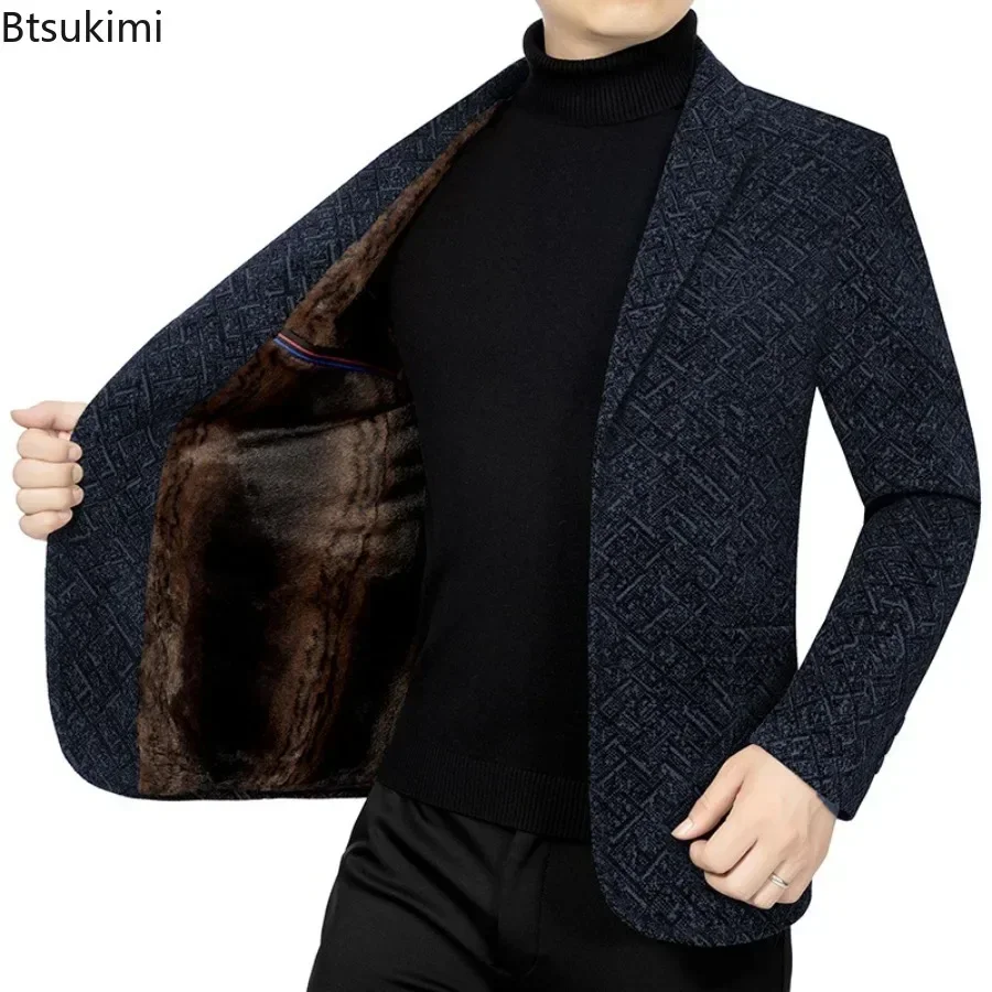 Men's Blazers Jackets Fashion Autumn Winter Plus Velvet Thickened Warm Suits Male Handsome Trend Casual Business Suit Coats