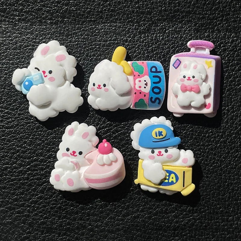

10Pcs White Rabbit Flat Back Resin Cabochons Scrapbooking Cute Animals Fit Phone Decoration Jewelry Making Hairwear Accessorie