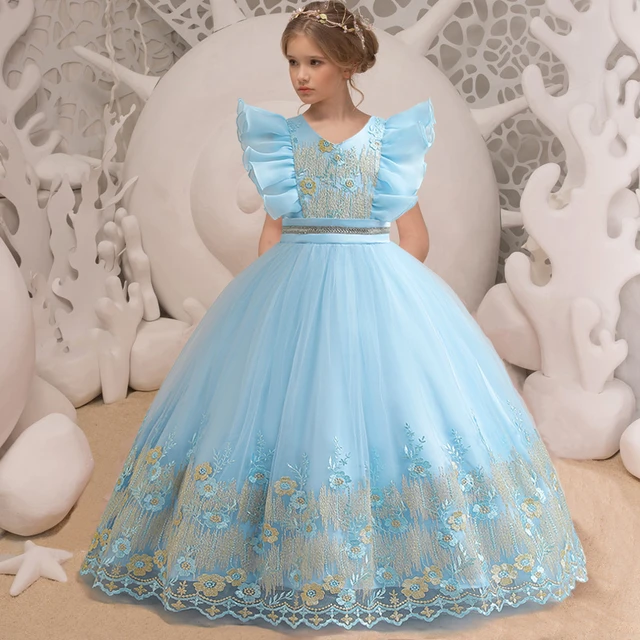 Haute Couture Dusty Blue Ball Gown for Kids KD1031 – Viniodress
