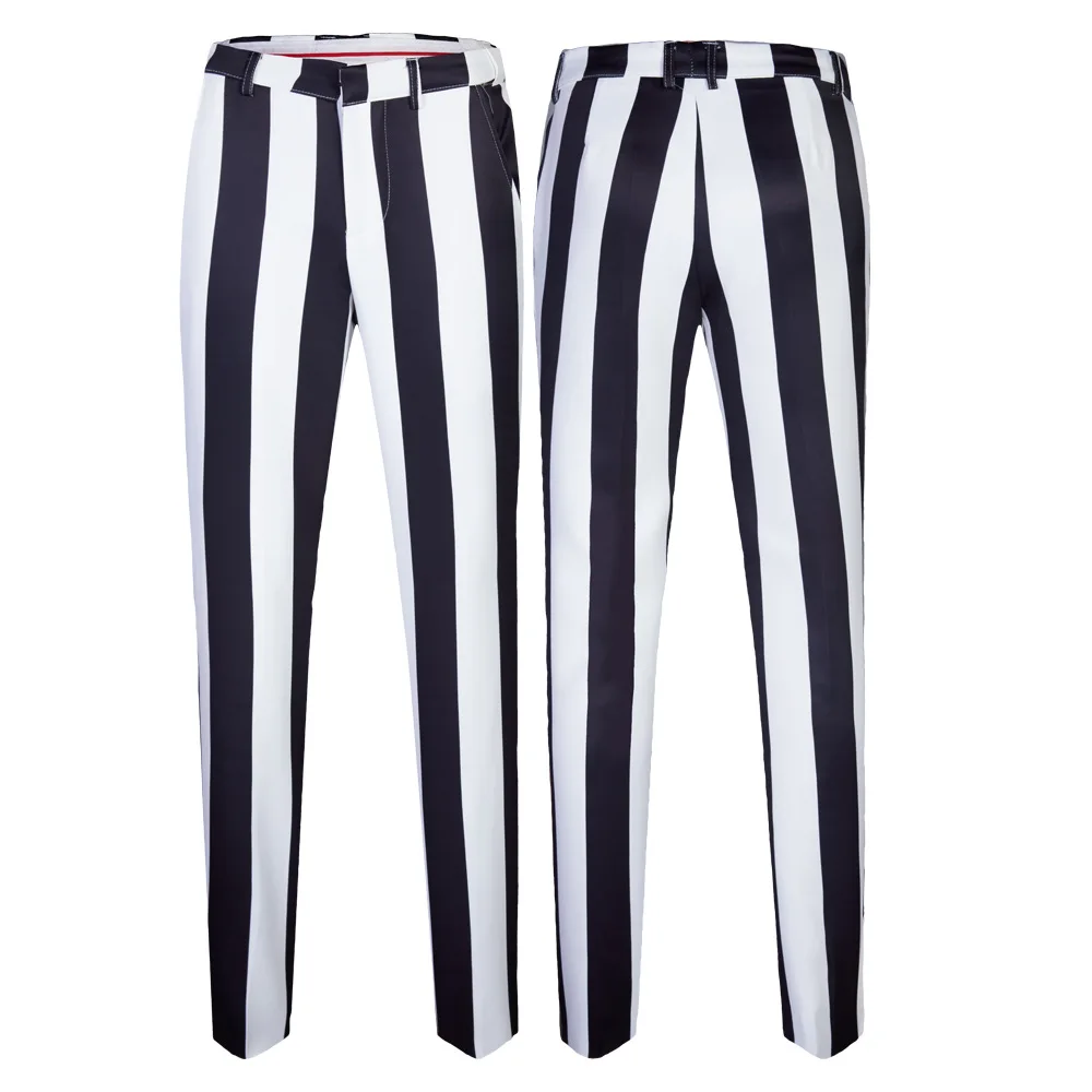 Fashion Men&lsquo;s Business Black And White Zebra Stripes Formal Suit / Male Slim Stage Party 2 Pcs Blazers Sets Jacket Pants