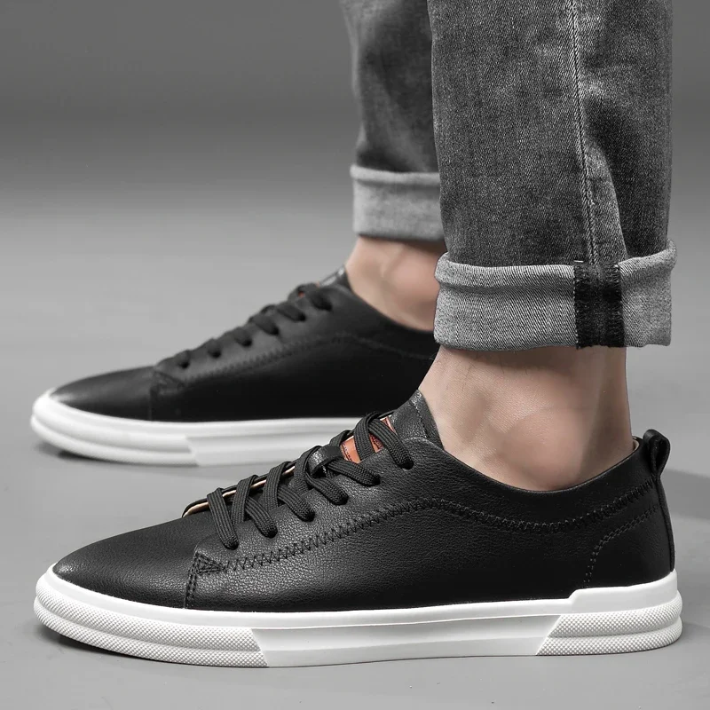 New Mens Casual Leather Antiskid Sneakers Waterproof Vulcanized Shoes Men Comforthable Sneakers Casual Shoes Plus Size 38-44 2