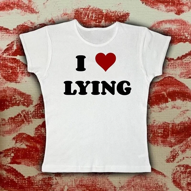 

Женский винтажный топ с надписью «I Love Lying»