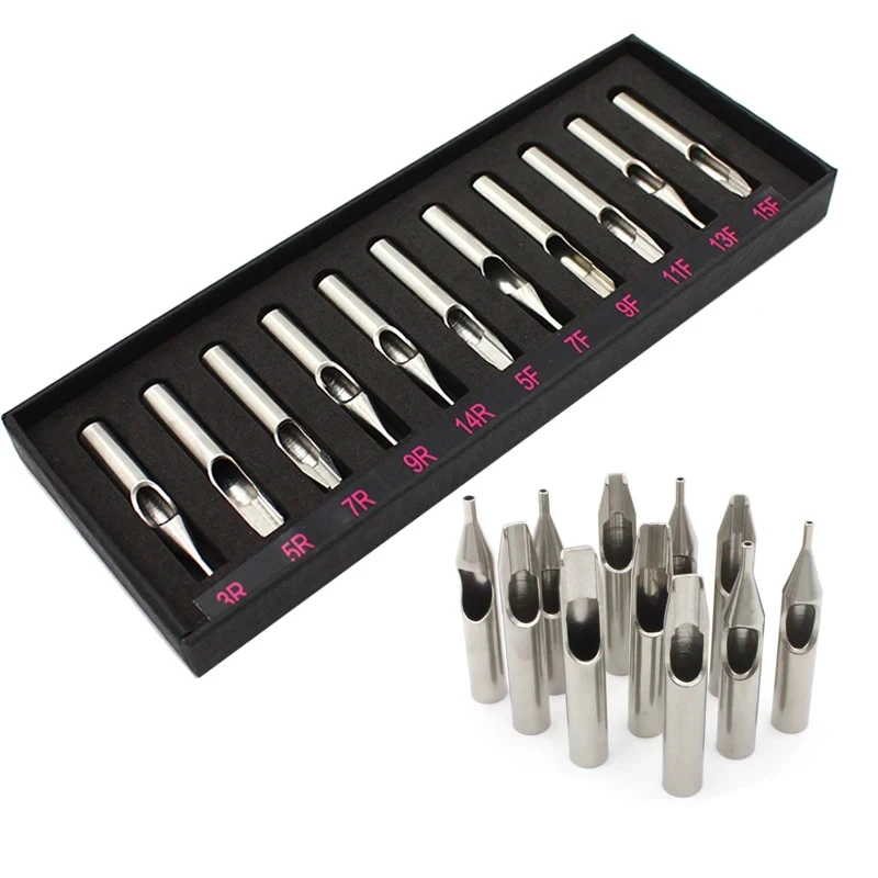 Tattoo Nozzle Tips Kit RT FT DT Stainless Steel Mixd Sizes Tattoo Tip Tube Kits Assorted Tip for Coil Machine