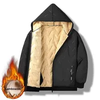 Men's Winter Fleece Lined Jacket Ultra Sonic Waterproof Loose Fit Hooded Zipper Lamb Velvet Warm Cotton Coat Durable Windproof
