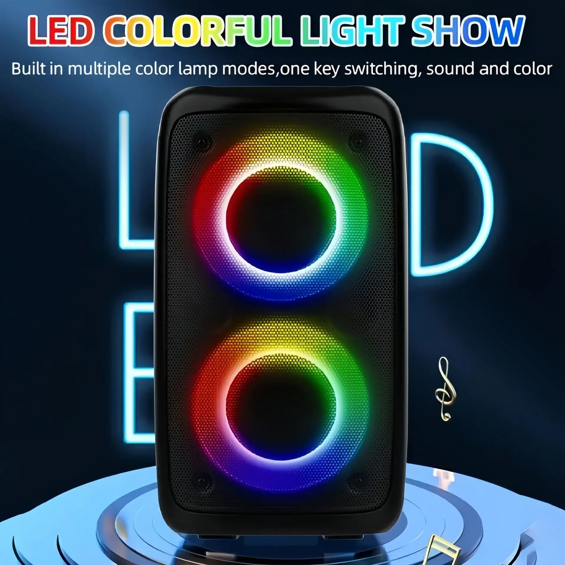 Portable Wireless Bluetooth Karaoke Speaker With Microphone And Led_voghion.com