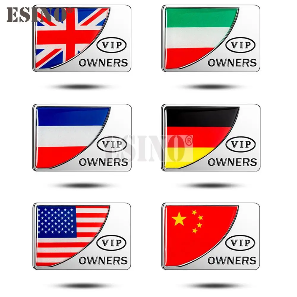 

Car Styling UK USA Germany Italy National Flag VIP Owner Metal Zinc Alloy 3D Adhesive Emblem Badge Sticker Decal Auto Accessory